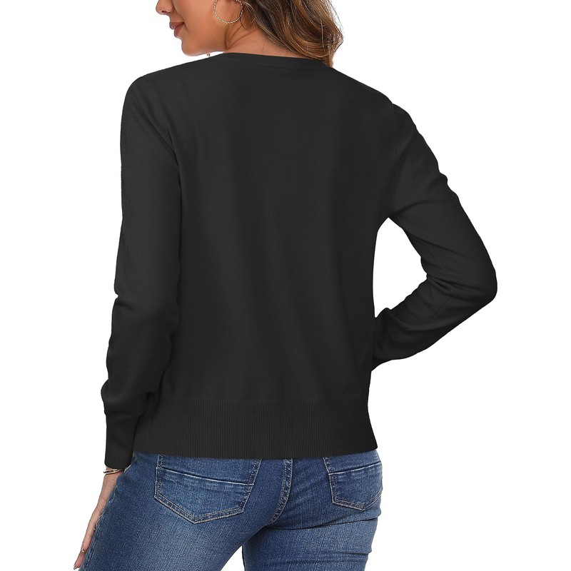 Arach&Cloz Women's V Neck Lightweight Cardigan Long Sleeve Solid Top