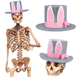 Geyoga 12 ft Skeleton Accessories Easter Bunny 12 Foot Skeleton Hat Rabbit Ear Costume Outdoor Giant Skelly Clothes for Garden Lawn Spring Decor