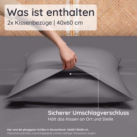 Bambaw Pillowcases 40 x 60 cm Bamboo, Pack of 2, 100% Bamboo Fibres, Allergy Bed Linen, Hair-friendly Pillowcase Hypoallergenic, Pillowcase 40 x 60 cm Bamboo (Dark Grey)