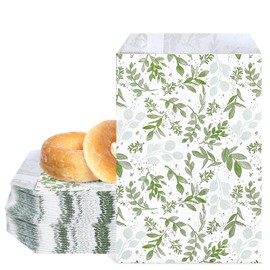 JarThenaAMCS 100Pcs Eucalyptus Party Treat Bag Watercolor Greenery Leaves Paper Gift Bags Elegant Plant Prints Candy Buffet Bags for Wedding Baby Shower Birthday Party Favor