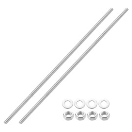 sourcing map 2pcs Fully Threaded Rod, M8 x 350mm 201 Stainless Steel Right Hand Threads Rods with Nuts and Flat Washer Fully Studding Rod Bar for Clamps, Hangers and U-Bolts