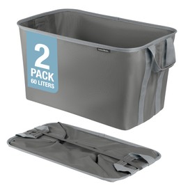 CleverMade Collapsible Laundry Baskets, Shadow Gray/Stone Gray 2PK - 60L (16 Gal) Foldable Laundry Basket with Sturdy Pop-Up Wire Frame and Carry Handles - Space-Saving Collapsible Hamper