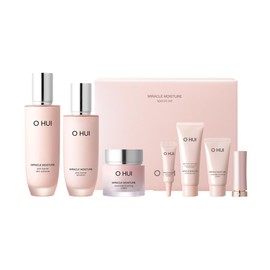 O HUI Miracle Moisture Set | K-Beauty Set, 3 Full Size + 4 Travel Essentials | Helps Strengthen Skin Barrier | Glass Skin | Face cream, Skin Softener Lotion, Face Wash, Emulsion | Ceramide, Peptide