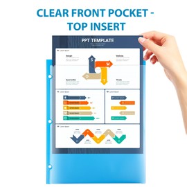 TEWRLNDE 4 Packs Heavy Duty 4 Pocket Folders, Plastic Folders with Clear Front Pocket, 2 Horizontal Pockets and 2 Vertical Pockets/for Letter Size Paper/3 Ring Binder/Card Slot/School/Home/Office