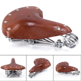 Bicycle Seat, Baceyong Comfortable Bicycle Saddle, Vintage Classic Cowhide Leather Bicycle Seat with Springs (Light Brown)