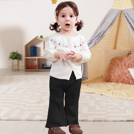 Dalukit 2 Pack Baby Girl Pants Toddler Ribbed Bell Bottoms with Pockets Stretchy Solid Ruffle Newborn Girl Flare Leggings