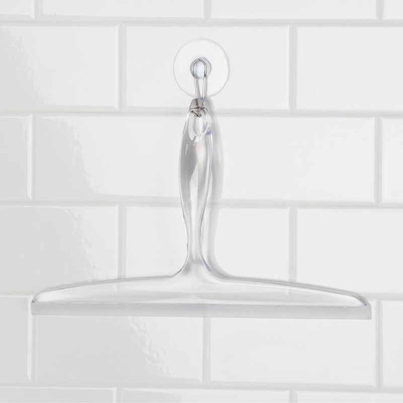 iDesign Plastic Bath Squeegee for Glass with Suction Hook Holder