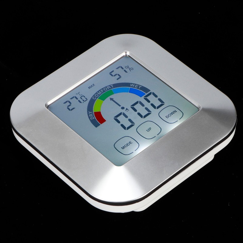 Indoor Touch LCD Screen Thermometer Hygrometer Electric Alarm Clock for