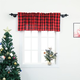 Moslovstar 1 paquete de cenefa a cuadros para ventanas de 18 pulgadas de largo, clásico bolsillo para barra de cortinero, decoración de granja, cocina, ventanas, rojo y negro