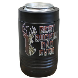 Best Bucking Dad Ever - Insulated Can Holder - Hunting Camo Can Cooler - Gift for Grandpa (Black)