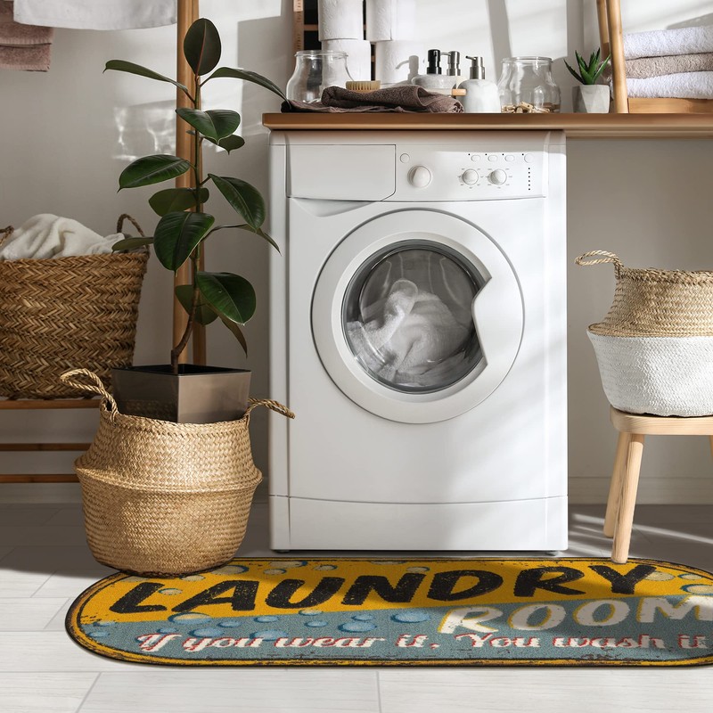 Machine Washable Bubbles Design Laundry Room Rug Non-Slip Rubberback 2x5