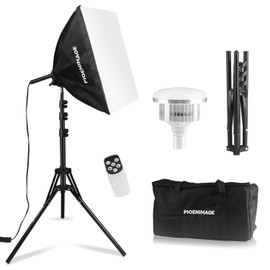 PIOENIMAGE Softbox Photography Lighting Kit, Soft Box Lighting Set with 17in x 17in Softbox, Folding Lighting Tripod, 85W 2700K-6500K LED Bulb, Remote, Studio Lights for Photography, Video Recording