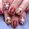 Christmas Press on Nails Short Square Fake Nails with Gingerbread