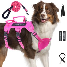 Escape Proof Dog Harness for Large Medium Sized Dogs Six Point Adjustable, Service Dog Vest Harness and Leash Set, No Pull Dogs Harnesses with Handle, XL Dog Harnesses for Walking(Pink, XL)