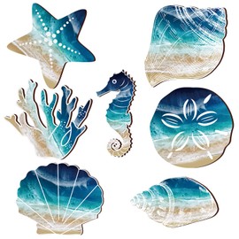 Weysat 7 Pieces Beach Wall Decor Coastal Wall Decor Rustic Bathroom Decor Seashell Starfish Wooden Bathroom Decorations Marine Nautical Coastal Ocean Decor for Home Decoration