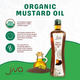 Jiva Organics Organic Mustard Oil 1 Liter Bottle (33.8 Ounce) - Non-GMO, Premium, Cold Pressed