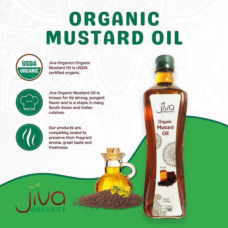 Jiva Organics Organic Mustard Oil 1 Liter Bottle (33.8 Ounce)