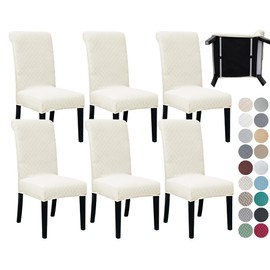 SPRINGRICO 6 Pack Dining Room Chair Covers with seat Belt, Stretch Parsons Chair Slipcover Washable Kitchen Dining Chair Cover Removable Seat Protector Set of 6, S2- Ivory