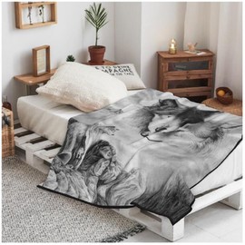 SSTREE Wolf Throw Blanket for Men Boys, Wolf Gift Super Soft Flannel Fleece Blankets Wolf Lovers Birthday Gifts, for Graduation Father's Day Travel Sofa Bed (Wolf-W, 40"x50")