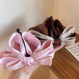 Bow Banana Clip, Banana Barrette Claw Hairpin, Elegant Vertical Ponytail Claw Clip, Bowknot Ponytail Claw for Women Girls, Sweet Hair Accessories for Women Girls Clips and Barrettes (pink)