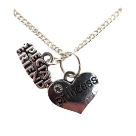 Silver Plated Necklace Princess Love Heart Gem Charm Special Friend