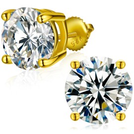 Local US Stock Real 14K 18K Gold Plated 925 Sterling Silver Synthetic VVS Moissanite Diamond Stud Earrings for Men WomenColor: 10mm Total 8ct-Gold