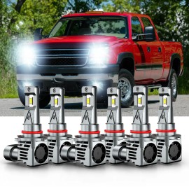 CHUSYYRAY 6X 6000K LED Headlight+Fog Light Fit 2003-06 Chevy Silverado 1500 2500 3500 HD