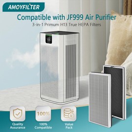 AMOYFILTER 2 Pcs JF999 Replacement Filter Compatible with Jafanda JF999 Air Pur-ifiers, H13 Ture HEPA Air Filter for Home, Honeycomb Activated Carbon for Smoke, Dust, Odors