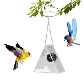 Natudeco Bird Watching Camera Feeder Wildlife Feeder Weather Resistant Outdoor Hanging Bird Feeder with Clear Camera for Garden Patio Backyard(Triangle)