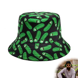 Xvbhaq Bucket Hat Unisex, Pickle Rick, Sun Hats, Pickle Cucumber, Reversible Printed, Fisherman Hat for Men, Women, Beach Caps for Outdoor, Fishing, Travel,Climbing, Hiking Black