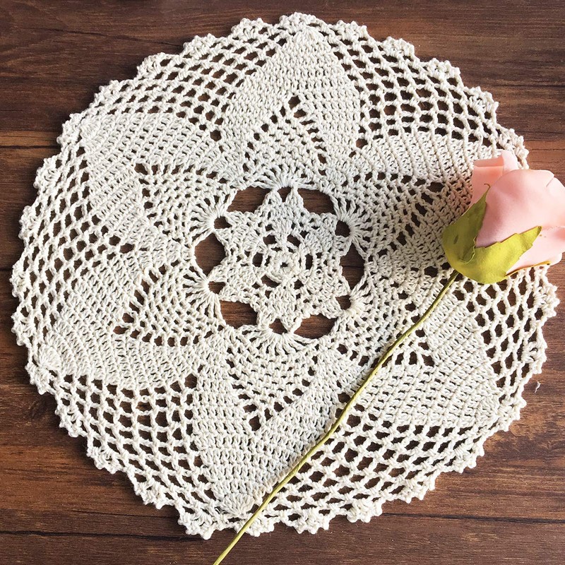 Beige 11 Inch Round 100% HANDMADE Crochet Lace Placemats Doilies