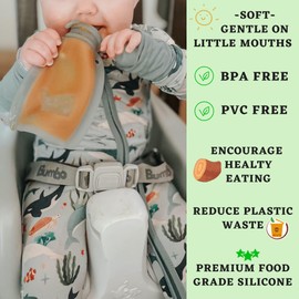 Reusable Silicone Food Pouch for Baby and Toddlers, Squeezable Pouch, Squeeze Pouch, Easy Clean Silicone Pouch for Pre-K and School, Homemade Baby Food Storage, 4oz (Orange-Green-White 3 Pack)