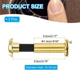PATIKIL 9/16" Door Viewer Peephole 2Pcs 180-Degree Door Viewer Fits 2-3/16" to 3-3/4" Door Peep Hole with Rotating Privacy Cover for Home Office Hotel, Gold