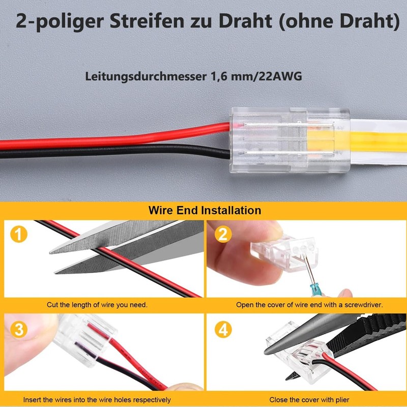 YUTOKEER 2 Pin 8mm COB LED Connector Kit - 10