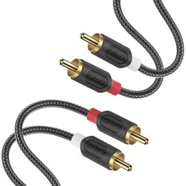 J&D 2 RCA Cables, RCA Cable Gold Plated Audiowave Series 2 RCA Male to 2 RCA Male Stereo Audio Cable with PVC Shelled Housing and Nylon Braid, 3 Feet