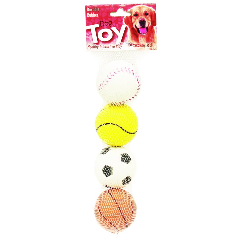 Boss Pet Rubber Sports Ball 4 Pack