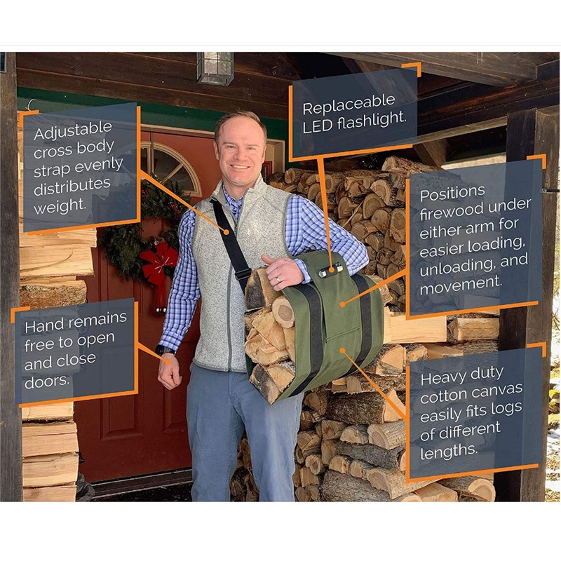 Firewood Carrier Antiwear Canvas Waterproof Durable Adjustable Strap Easy Loading