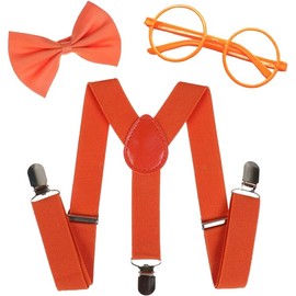 Tatibana Child Kids Suspenders Bowtie Set with Orange Glasses - Adjustable Suspender Set for Boys and Girls