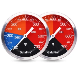 GALAFIRE BBQ Thermometer Gauge for Charcoal Grill Pit, 2 Pack 3 3/16 inch Large Dial Smoker Temperature Gauge