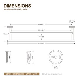 SEIDO 304 Stainless Steel Towel Racks for Bathroom, Heavy Duty 2-Bar Design Hand Towel Rack, Space Saving Towel Rack Double, Bathroom Towel Storage Solution, 24 inch, Matte Black