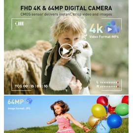 CARONSORT Digital Camera, 4K 64MP Selfie Cameras for Photography Autofocus,Point and Shoot, 2.8" Screen Compact Travel Camera for Kids&Teens with 18X Zoom 32GB SD Card & 1 Batteries-White