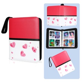 Collectible Trading Card Albums,4 Pocket Card Binder, 400 Double Sided Pocket,PU Premium Zip Trading Card Binder for TCG, MTG,Sports Cards (Pink White)