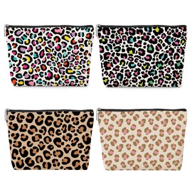 4 Pack Rainbow Leopard Print Makeup Bag Cosmetic Bags，Leopard Decor Gifts for Women Cheetah Lovers Daughter Friend Sister Niece Aunt Bestie Friendship Appreciation Christmas Waterproof Toiletry Bag