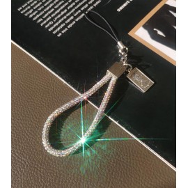 Xinjincang Silver Fashion Short Crystal Phone Lanyard Full Diamond Pendant Wrist Strap Bling Wristlet Keychain Strap for Woman Wallet Bag Credit Card Holder Lanyards and Wrist Straps Accessories