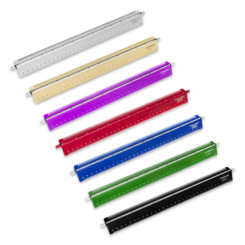 Alumicolor Select-a-Scale Engineer Drafting Tool w/Rotating Calibration Rod (12IN, Red)