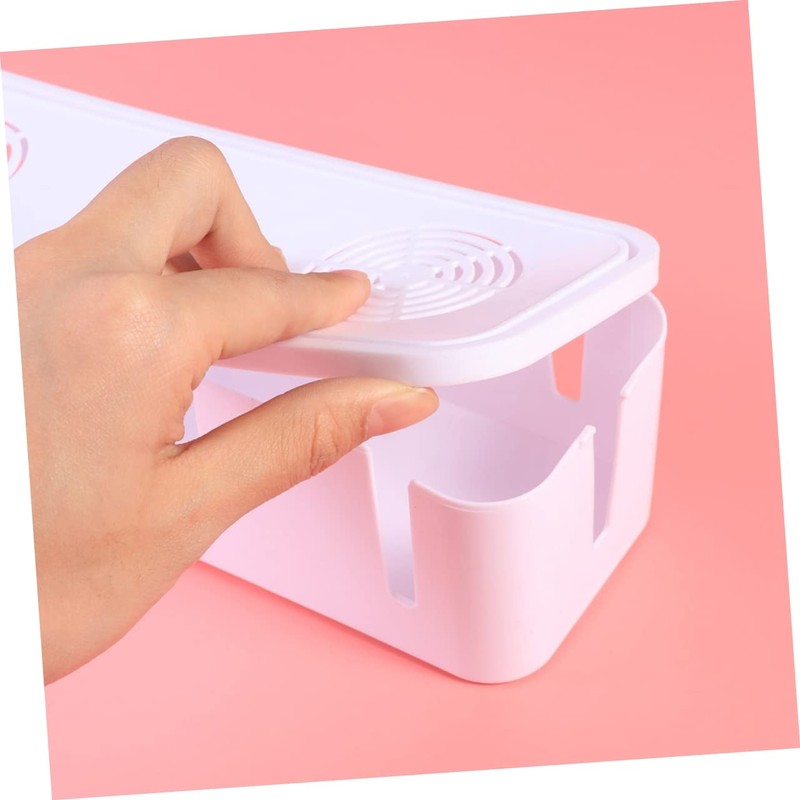 Angoily Space-Saving Power Strip Storage Box White Cord Organizer for