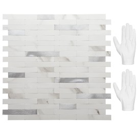 STICKGOO Peel and Stick Backsplash,PVC Wall Tiles Stick on Backsplash for Kitchen(10 Sheets, Statuario White with Metal Silver)