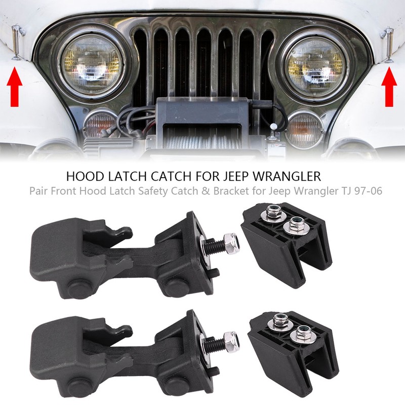 Pair Front Hood Latch Safety Catch & Bracket for Jeep