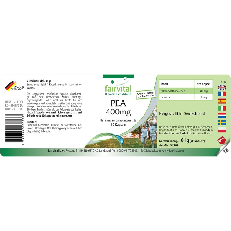 fairvital PEA 400 mg, 90 Capsules, Palmitoylethanolamide, For 3 Months,