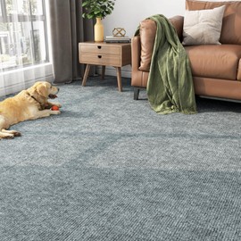 FunStick Grey Carpet Tiles Peel and Stick with Padding Attached 12"x12" Non Slip Self Adhesive Carpet Squares Padded Peel and Stick Carpet Floor Tiles for Bedroom Kitchen Flooring Washable Rug 5 Tiles